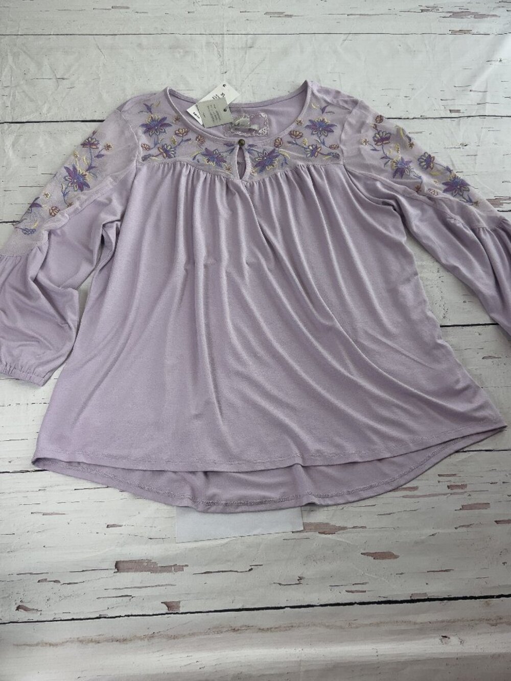 Cupio Embroidered Mesh Blouse XL Lavender Boho Peasant Top NWT - Picture 2 of 9